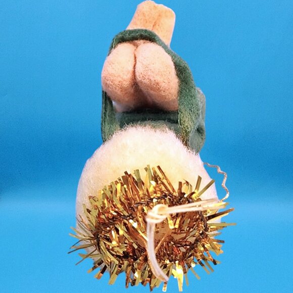 Vintage 1950s Napco Pixie Angel Knee Hugger Ornament Japan Green Felt Gold Halo - Picture 8 of 10